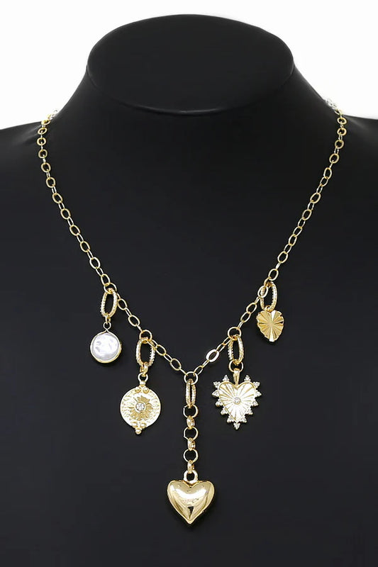Heart Multi Charm Pendant Y Chain Necklace
