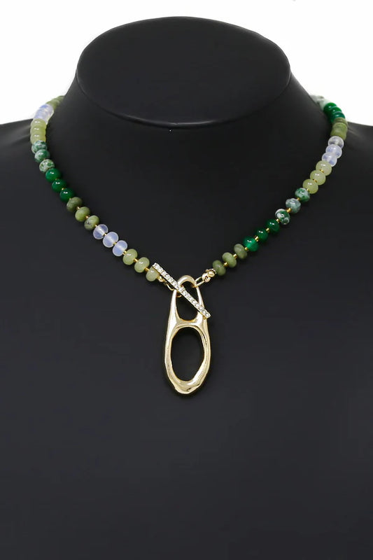 Toggle Pendant Semi Precious Stone Beaded Short Necklace