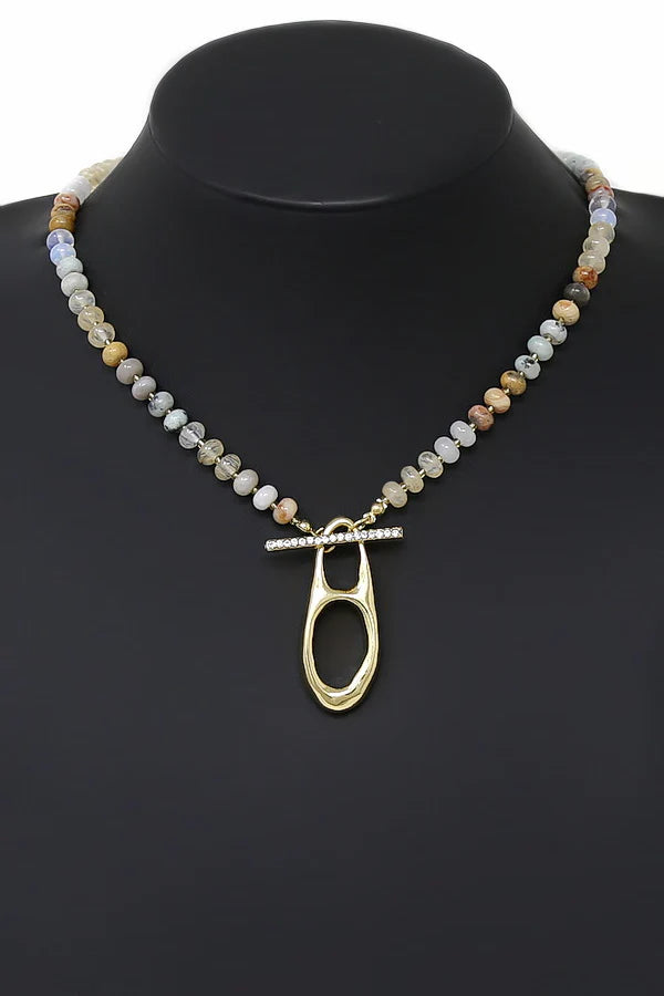 Toggle Pendant Semi Precious Stone Beaded Short Necklace