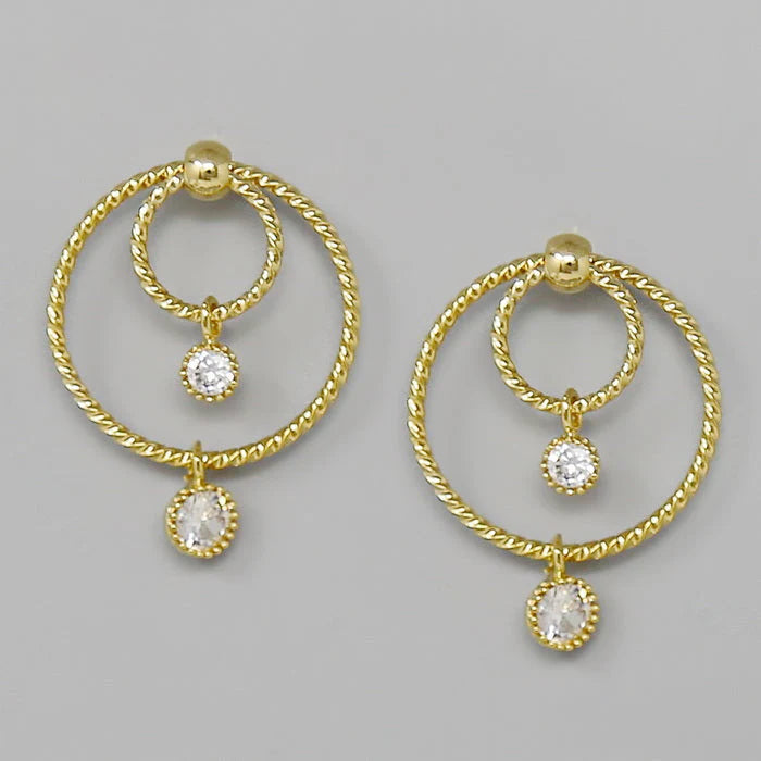 Sliding CZ Stone Gold Dipped Hoop Drop Earrings