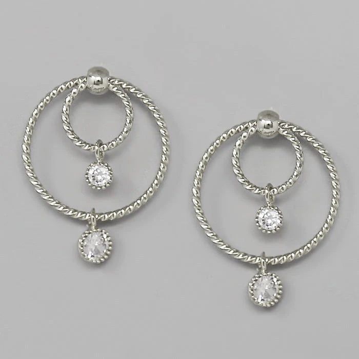 Sliding CZ Stone Gold Dipped Hoop Drop Earrings