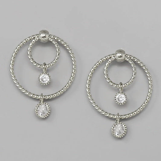 Sliding CZ Stone Gold Dipped Hoop Drop Earrings