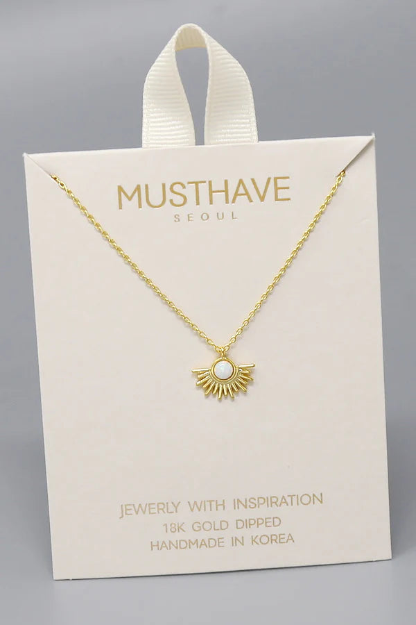 Sun Shape Opal Pendant Gold Dipped Chain Necklace