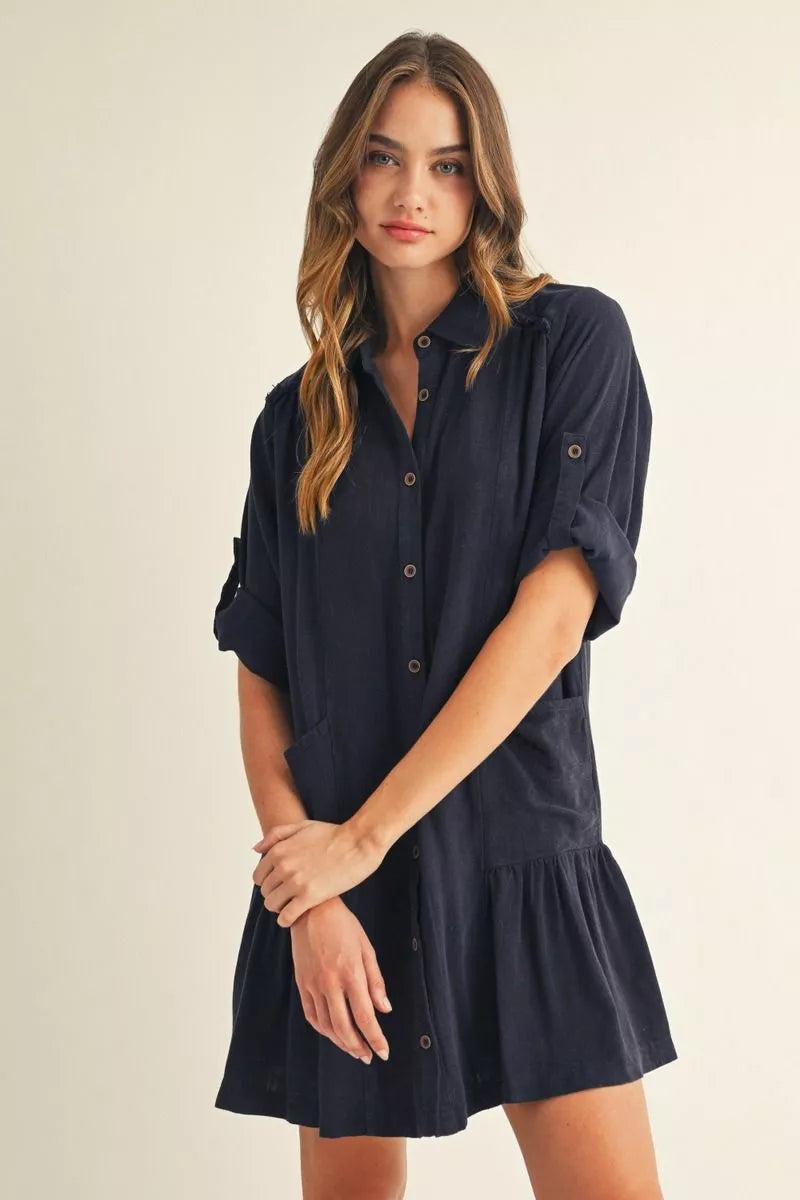 Linen Button Up Mini Dress