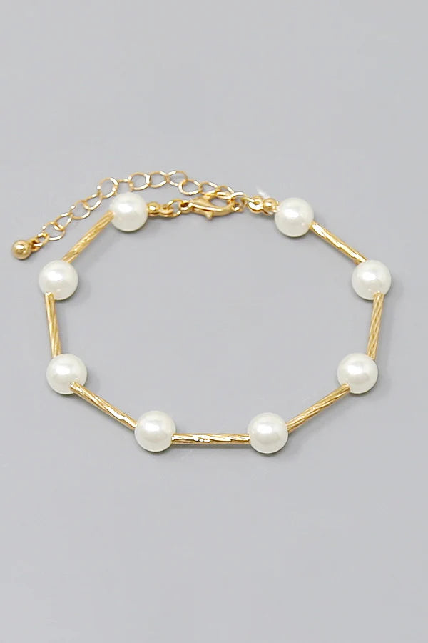 Pearl And Metal Bar Bracelet