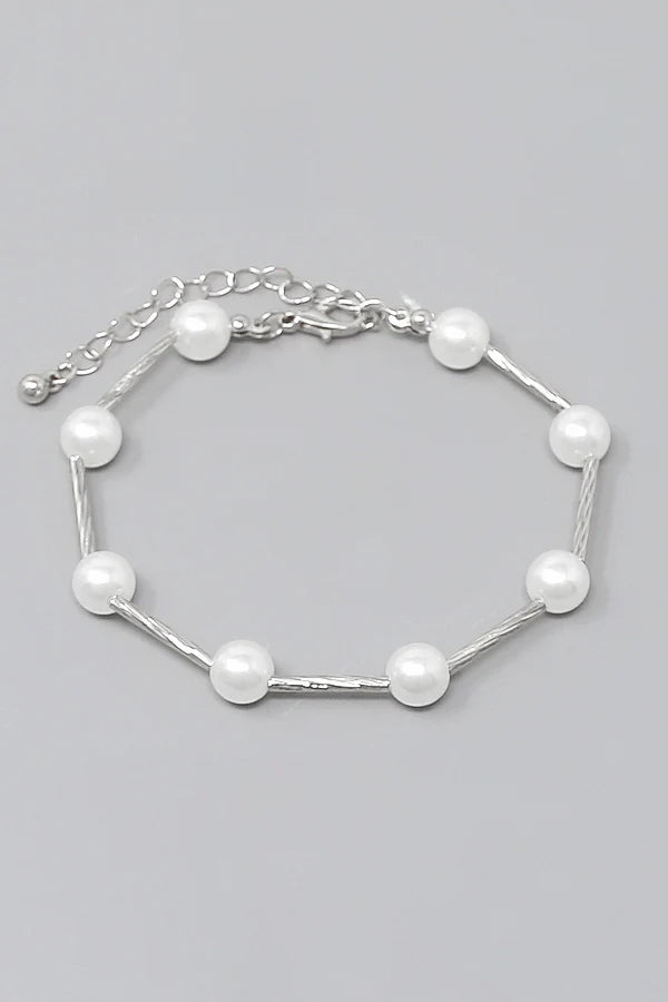 Pearl And Metal Bar Bracelet