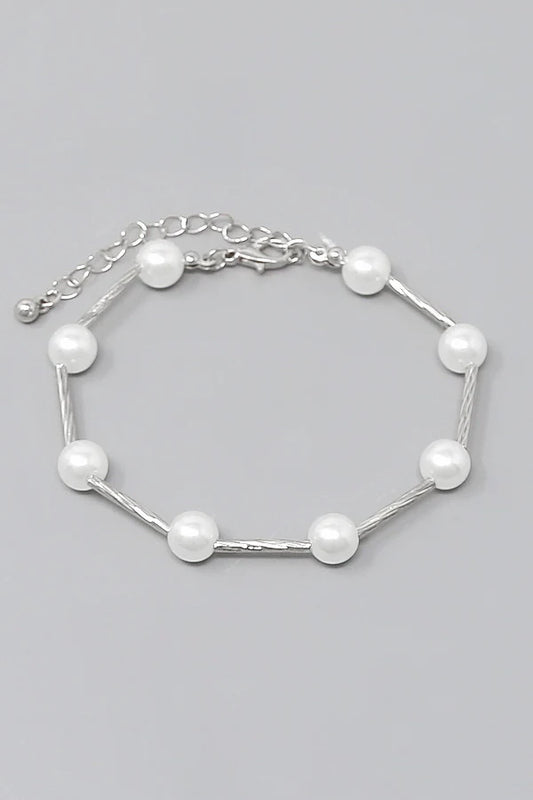 Pearl And Metal Bar Bracelet