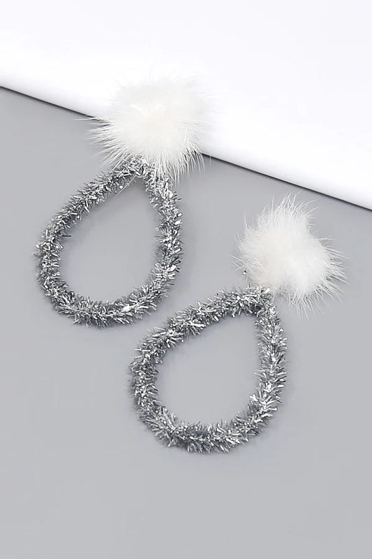 Christmas Pom Pom Tinsel Dangle Earrings