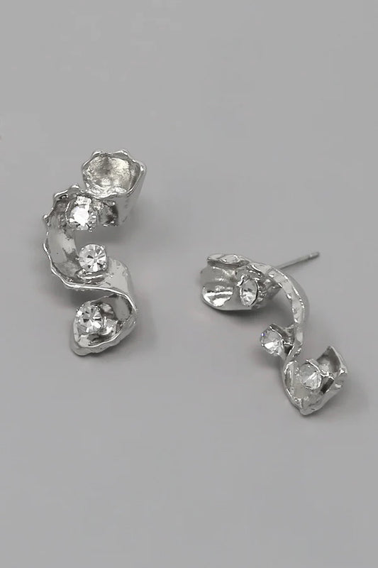 Glass Stone Embellished Pleated Earrings