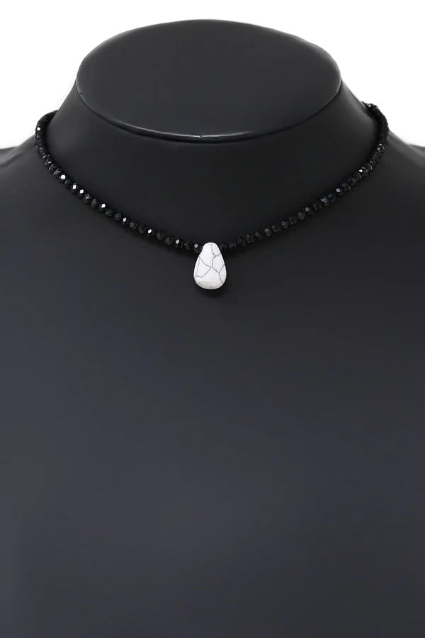 Natural Stone Pendant Glass Beaded Choker Necklace