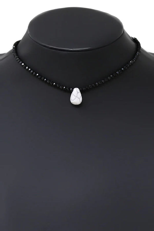 Natural Stone Pendant Glass Beaded Choker Necklace