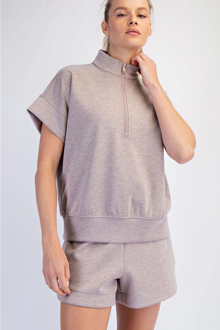 Modal Quarter Zip Short Sleeve Top