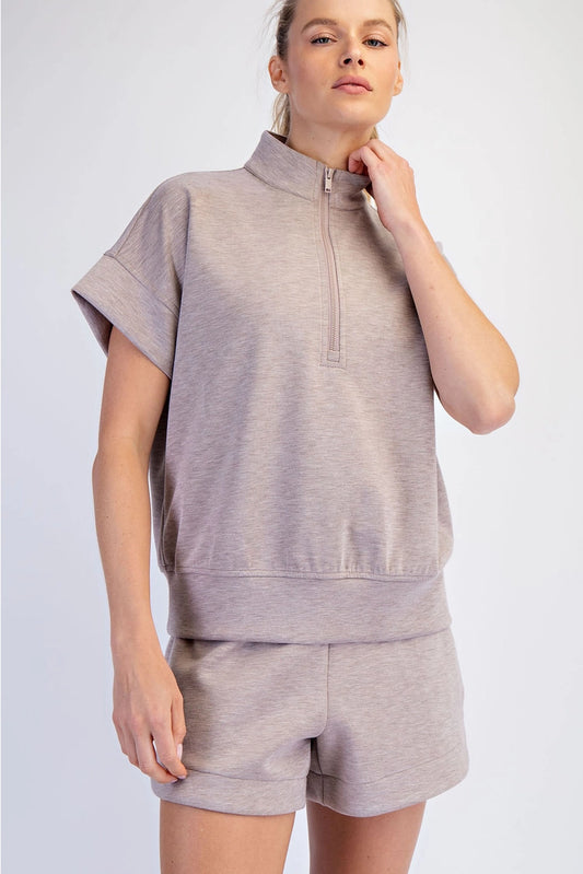 Modal Quarter Zip Short Sleeve Top