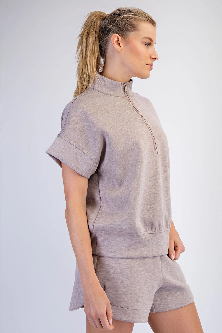 Modal Quarter Zip Short Sleeve Top