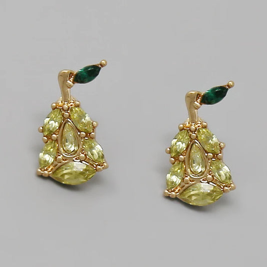 Pear Glass Stone Pave Stud Earrings