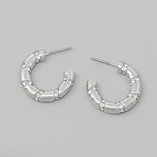 Rhinestone Embellished Mini Hoop Earrings