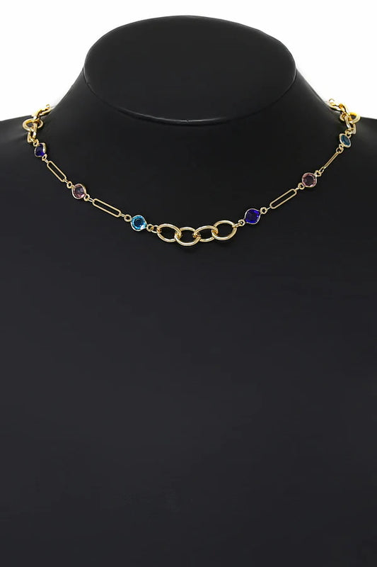 Multicolor Gemstone Bezel Station Necklace
