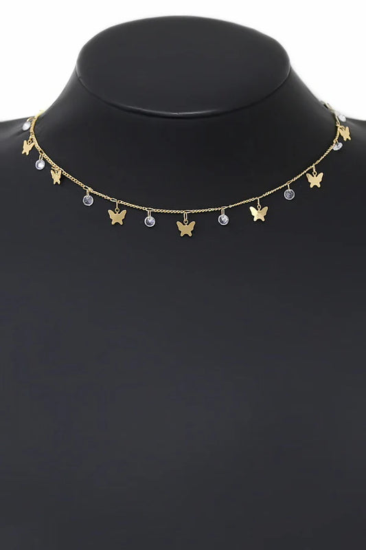 Butterfly & Crystal Drop Station Necklace
