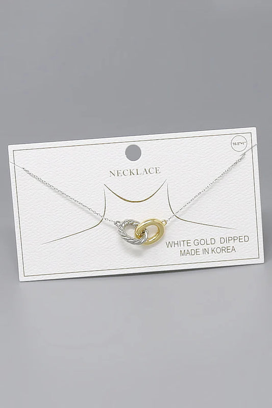 Two Tone Linked Circle Pendant Gold Dipped Necklace