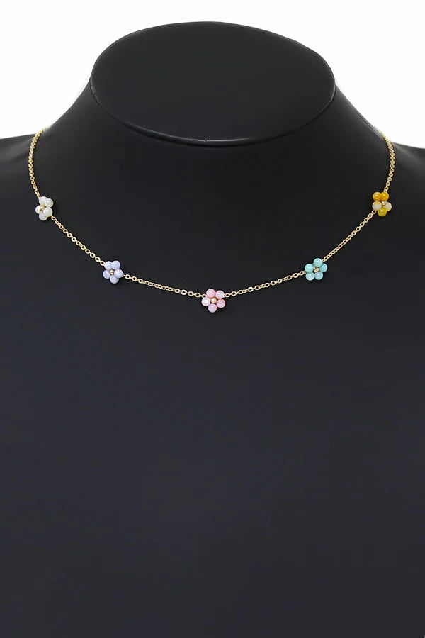 Beaded Flower Station Delicate Chain Short Neckace