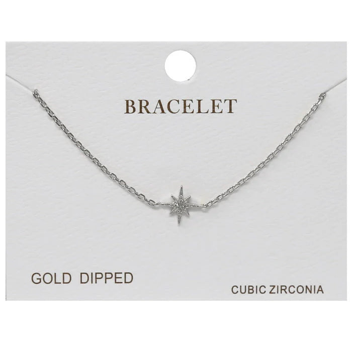 Starburst CZ Pave Charm Delicate Chain Bracelet