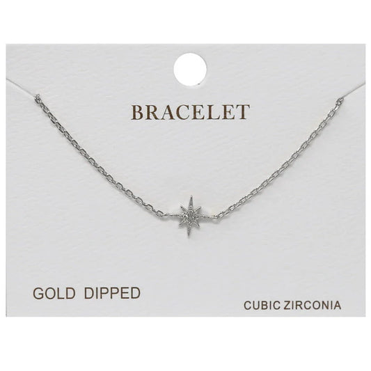 Starburst CZ Pave Charm Delicate Chain Bracelet