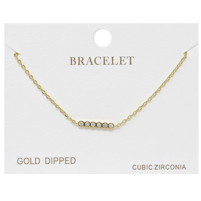 Bar CZ Pave Charm Delicate Chain Bracelet