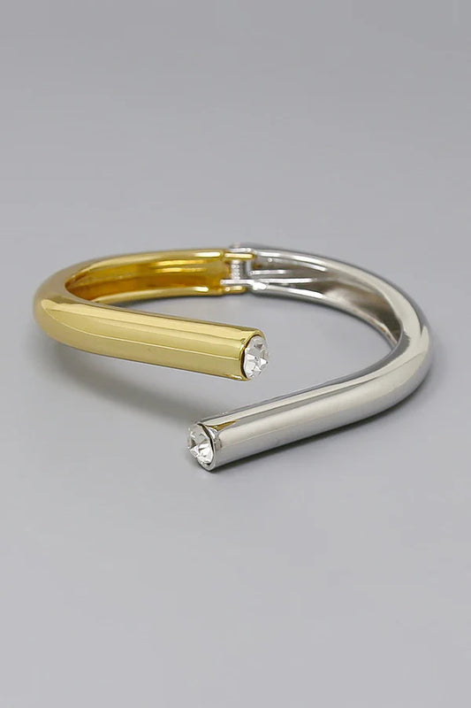 Two Tone Glass Stone Tip Metal Cuff Bracelet