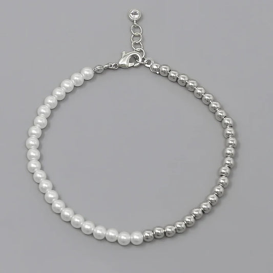 Pearl And Metal Beaded Gold Dipped Bracelet