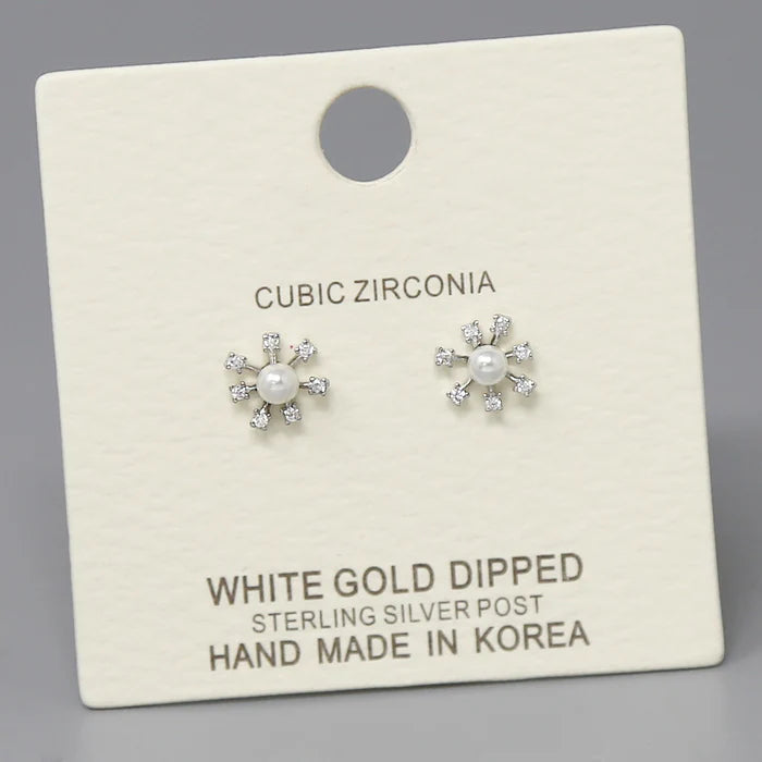 Pearl And CZ Stone Mini Stud Earrings