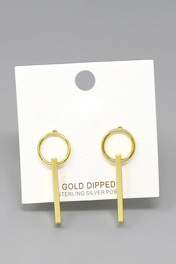 Hoop With Bar Gold Dipped Metal Earrings