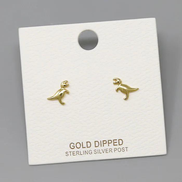 Dinosaur Gold Dipped Metal Stud Earrings
