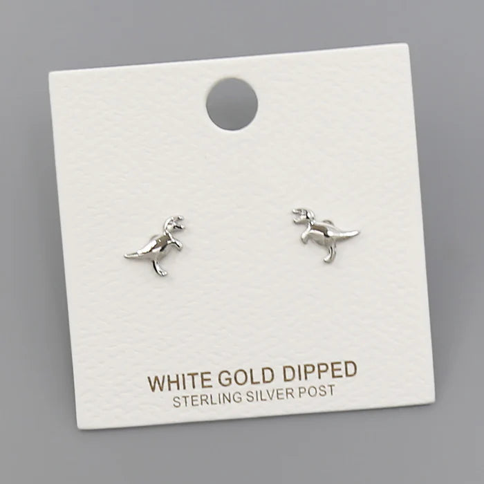 Dinosaur Gold Dipped Metal Stud Earrings