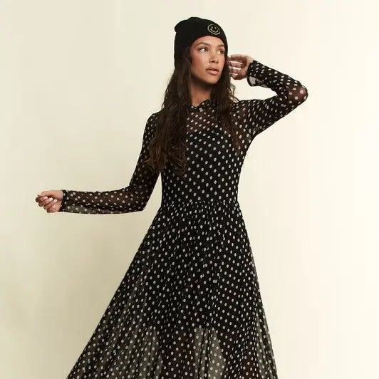 Polka Dot Print Mesh Maxi Dress