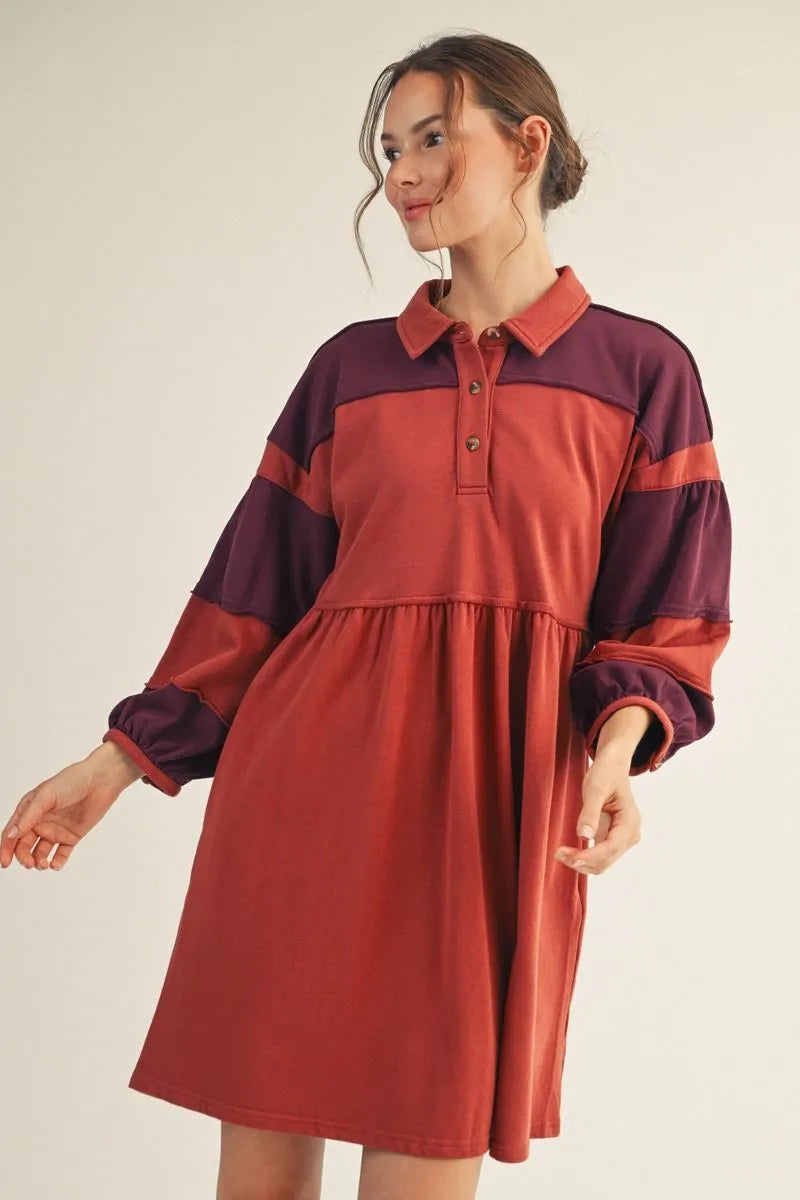 Colorblock Polo Top Mini Dress