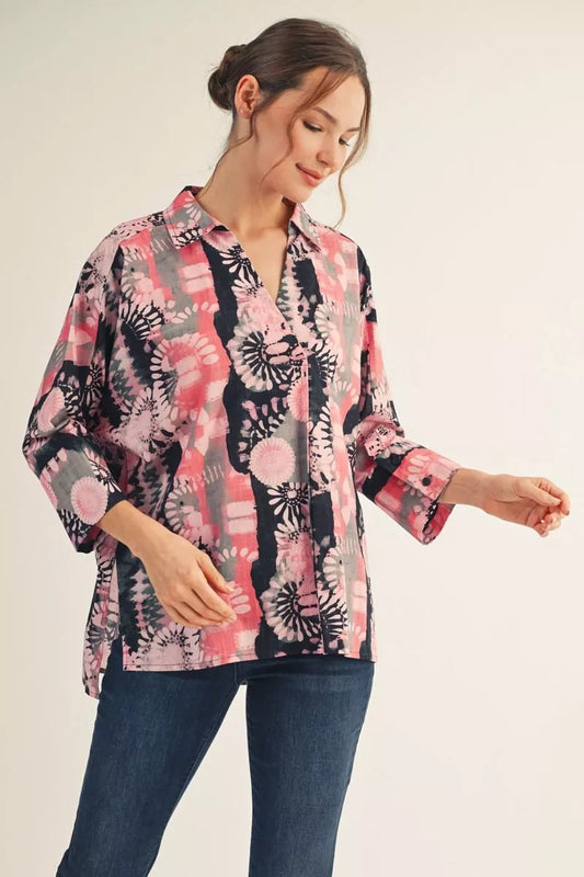 3/4 Sleeve Tie Dye Printed Top