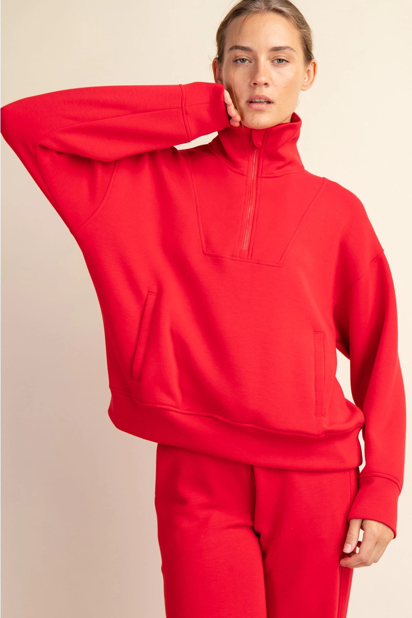 Modal Poly Span Quarter Zip Mock Neck Pullover (S to 3X)