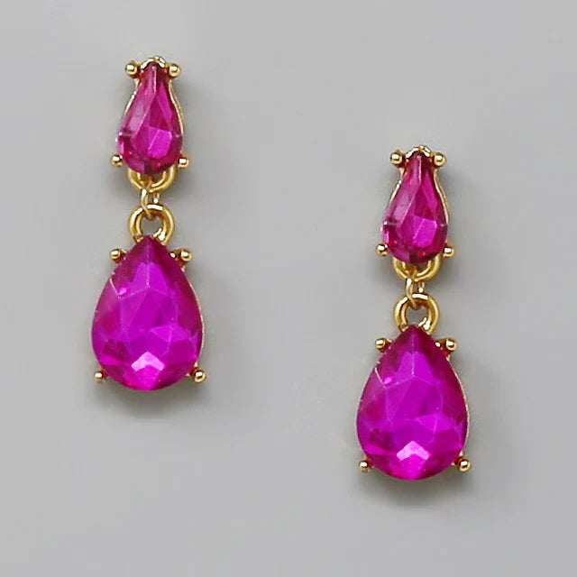 Teardrop Glass Stone Drop Earrings