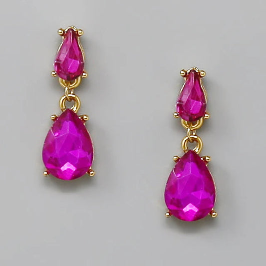 Teardrop Glass Stone Drop Earrings
