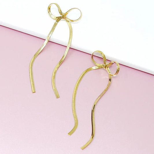 Bow Herringbone Chain Dangle Earrings