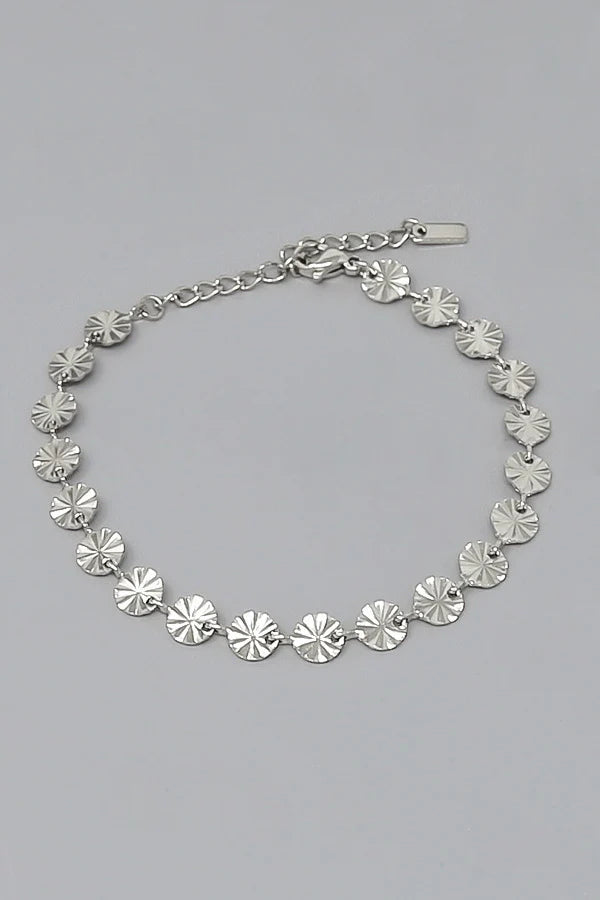 Textured Disc Link Stainless Steel Bracelet