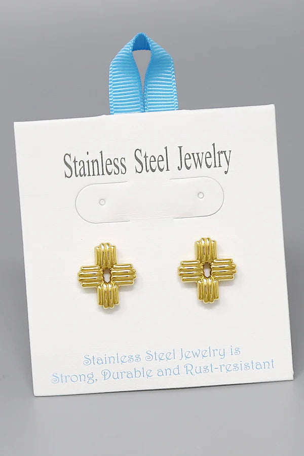 Textured Cross Stainless Steel Stud Earrings