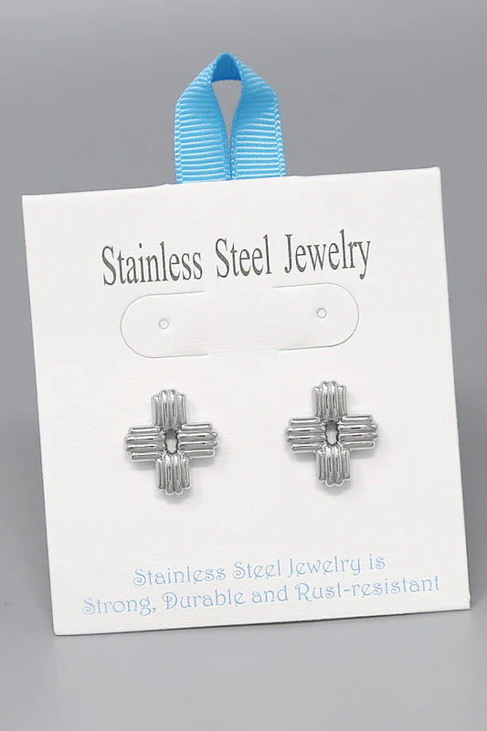 Textured Cross Stainless Steel Stud Earrings