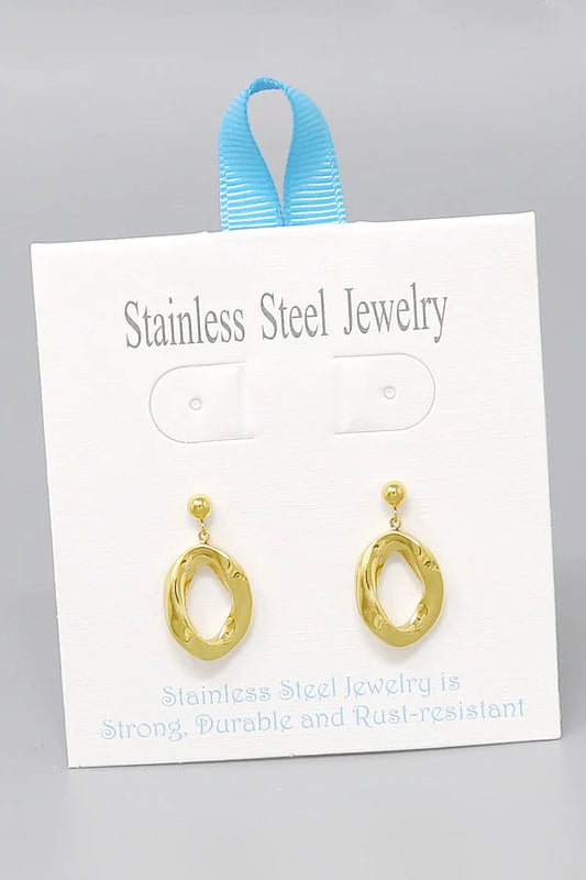 Hammered Hoop Stainless Steel Drop Earrings
