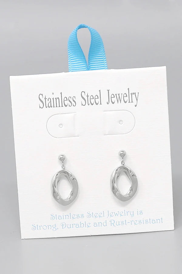 Hammered Hoop Stainless Steel Drop Earrings