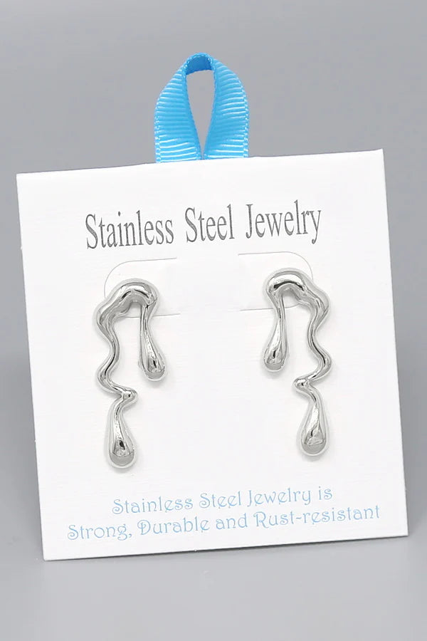 Organic Liquid Metal Stainless Steel Drop Earrings