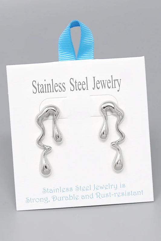 Organic Liquid Metal Stainless Steel Drop Earrings