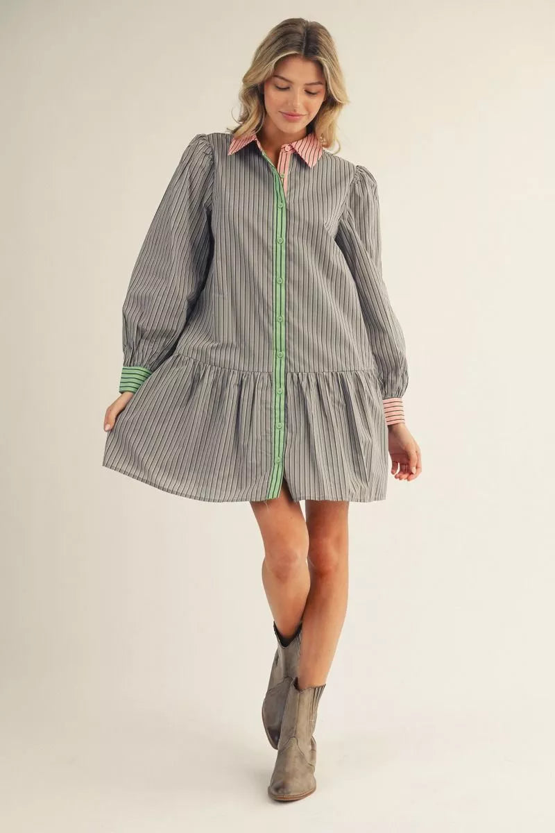 Striped Button Down Mini Dress