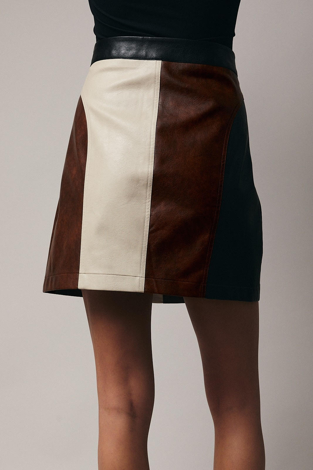 Faux Leather Color Block Mini Skirt