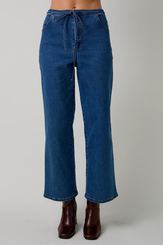Tie Waist Stretch Denim Pants
